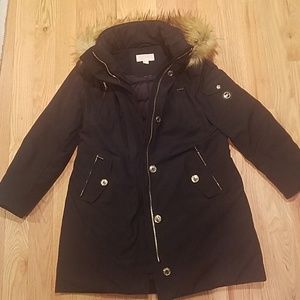 Michael Kors Black Puffer Coat with Fur Trim